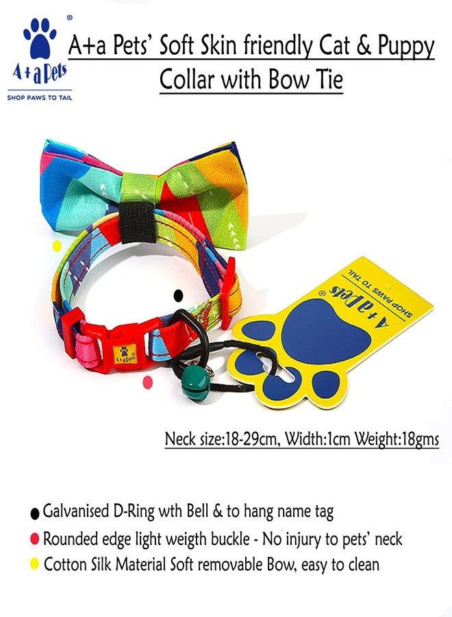 A+a Pets' Soft Handmade Cotton Bow Design Everyday Adjustable Cat Collar with Easy Open Safety Buckle for Cats, Kitten, Puppy and Small Animals (Multi) - Image 2